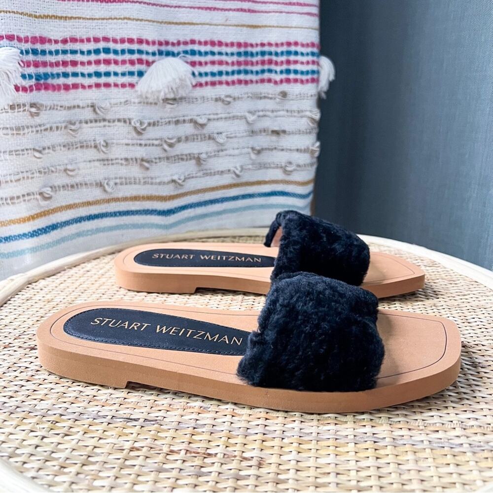 Stuart Weitzman Cammy Shearling-Strap Slide Sandals Women’s Size 6.5 - Picture 2 of 8